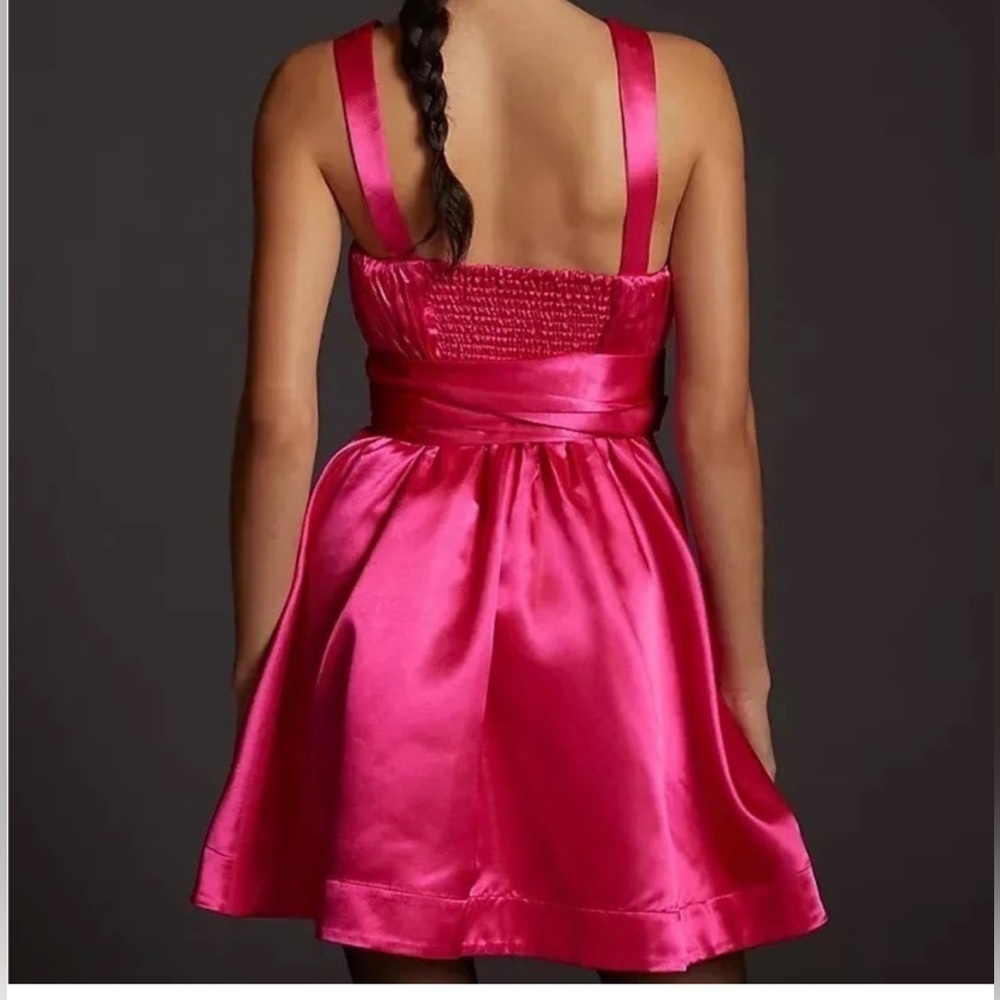 Anthropologie Maeve Pink Satin Bow Mini Dress Size 6 - Picture 4 of 9